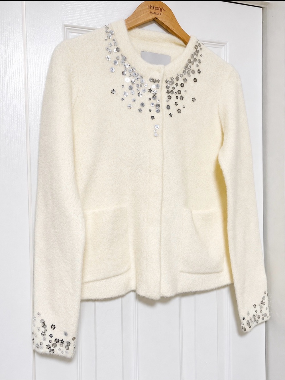 NWT Anthropologie NVLT Embellished Ivory Cardigan Sweater Size S - Picture 5 of 11
